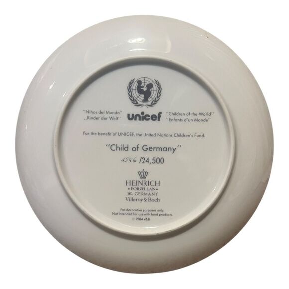 UNICEF Collector Plate Child Of Germany Plate #13 By Villeroy & Boch Ceramic EUC - Picture 2 of 3